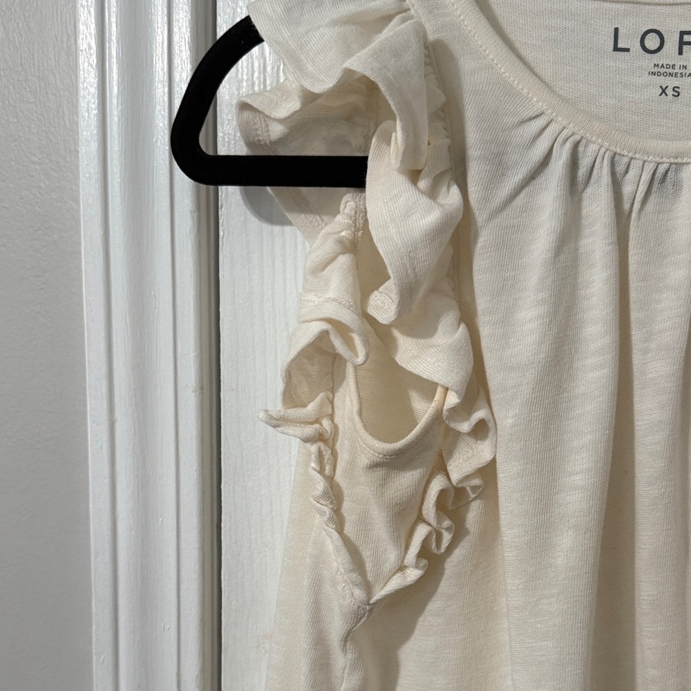 LOFT Cream Ruffle Sleeve Tank Top - Picture 3 of 3